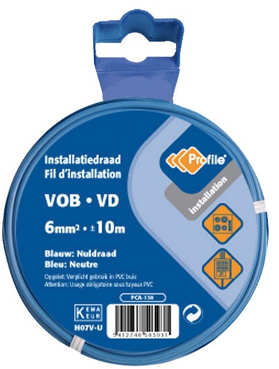 Profile VOB/VD installatiedraad 6 mm² blauw – 10 meter