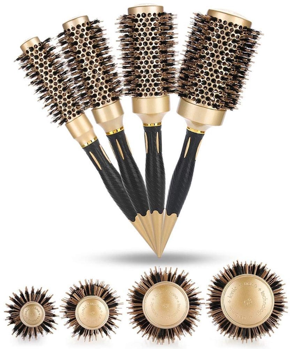 SnelShoppen - 4-in-1 Ronde Haarborstels voor Föhnen Professioneel Antistatisch Goud en Zwart - Grote Salon Styling Kam voor Perfecte Haarstijl