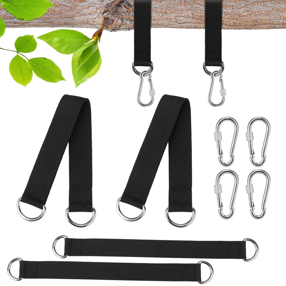 Dailygoods - Hangset voor Hangmat - 4 Stuks Stevige Carabiners en D-Ringen
