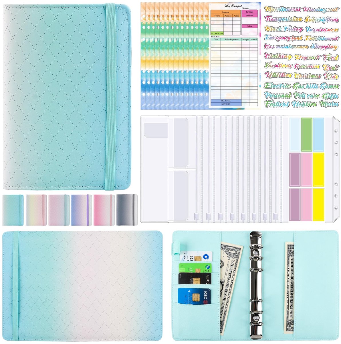Dailygoods- Budgetbinder met cash-enveloppen - Geldorganizer - A6-map - 6-rings binder - Lichtgewicht - Multifunctioneel ontwerp - Budgetplanner