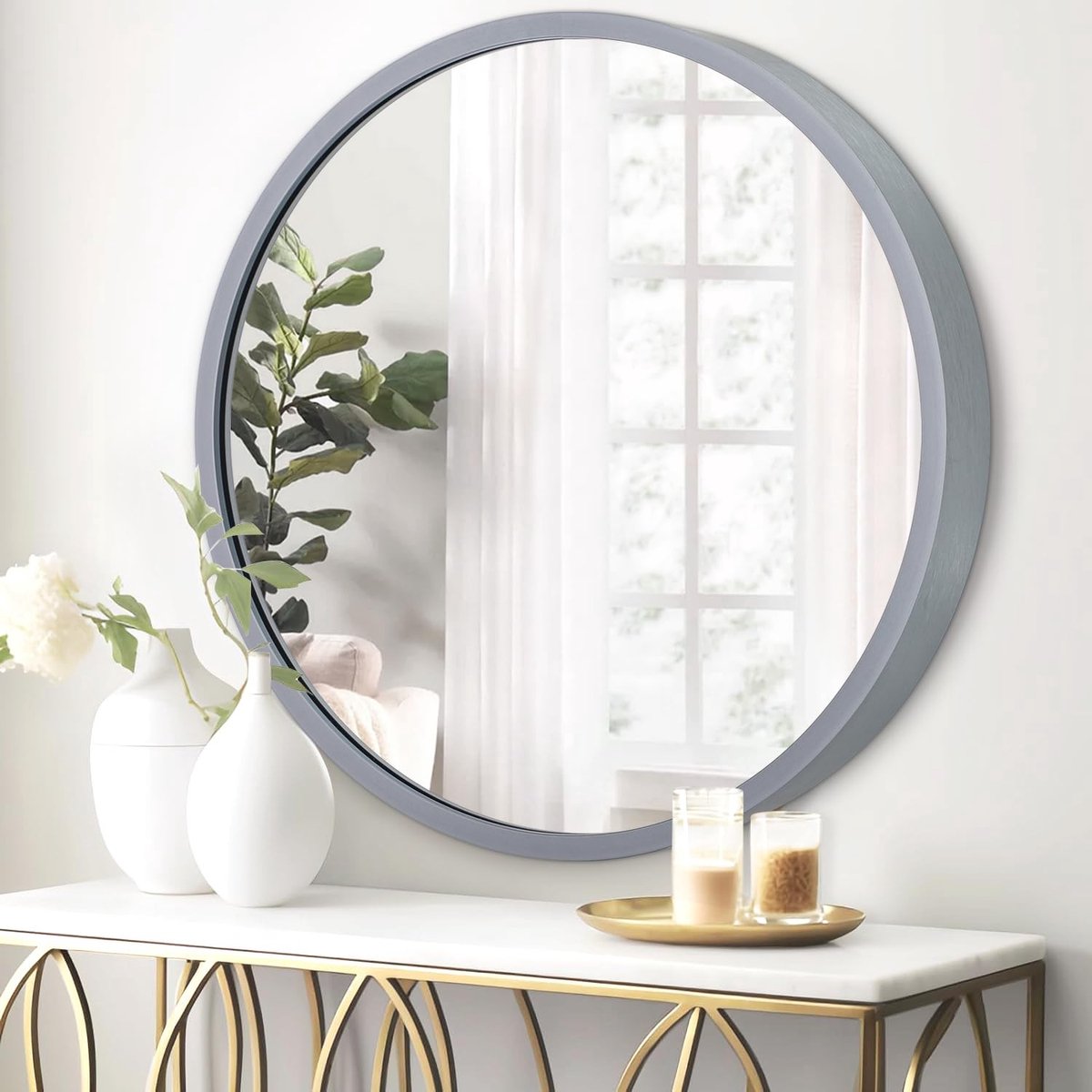 Dailygoods - Rond Wandspiegel met Houten Frame - HD Glazen Spiegel voor Badkamer en Decora