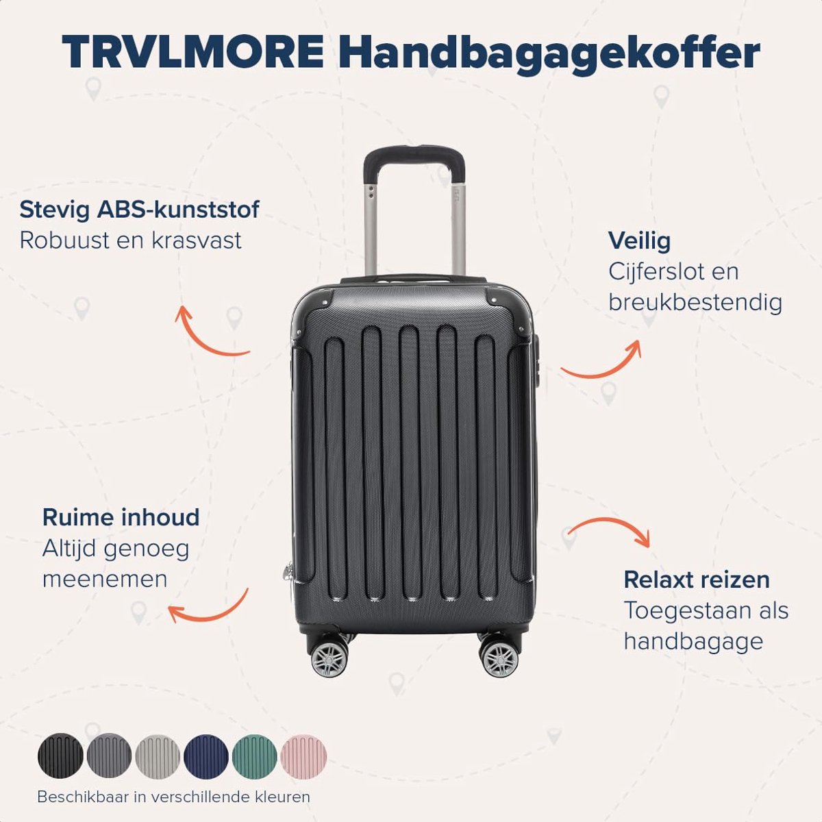 SnelShoppen - Handbagage Koffer Lichtgewicht Trolley 38L met Cijferslot - Zwarte Reiskoffer 54x36x20cm voor Vakantie, Weekendje Weg en Zakenreizen