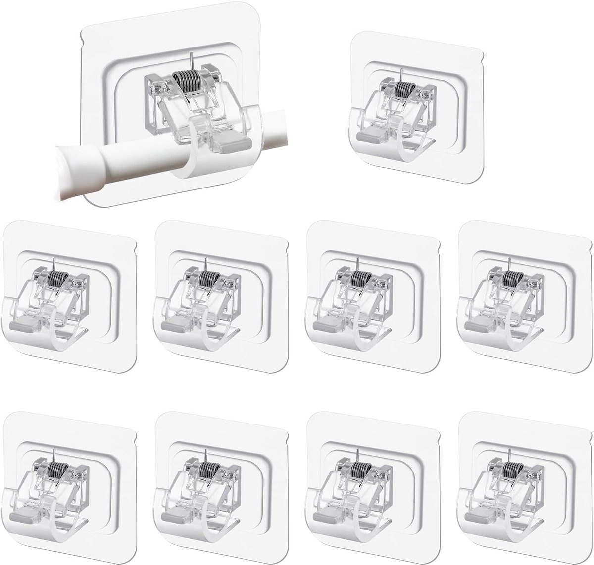 Dailygoods- Gordijnroedehaken 10 Stuks - Zelfklevend - Transparant - Voor Gordijnen/Handdoekstangen - Geen Boren - Multifunctioneel Gebruik - Haak