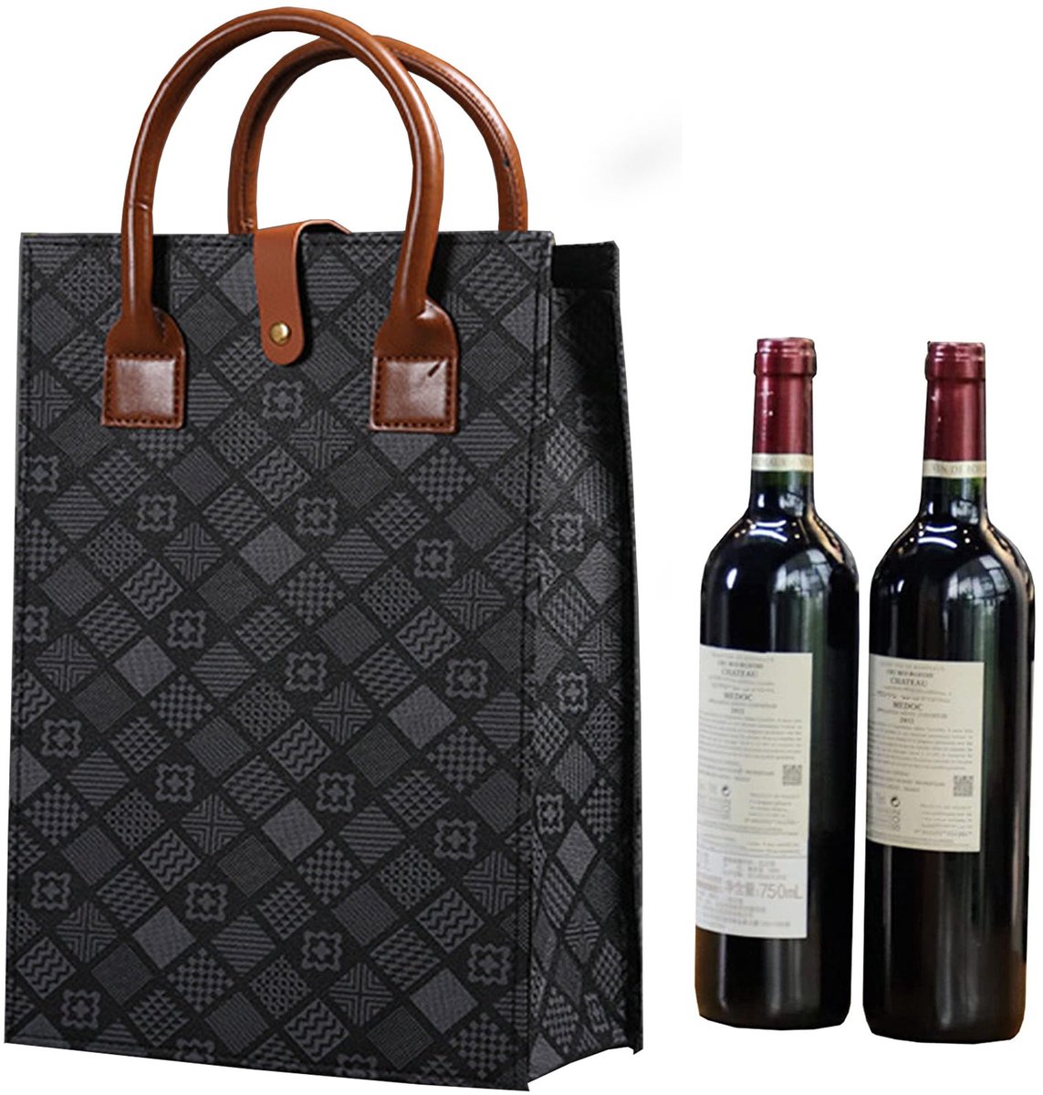Dailygoods - Herbruikbare Wijn Flessentas met Scheidingswanden - Elegante Grijze Tote Bag voor Feesten