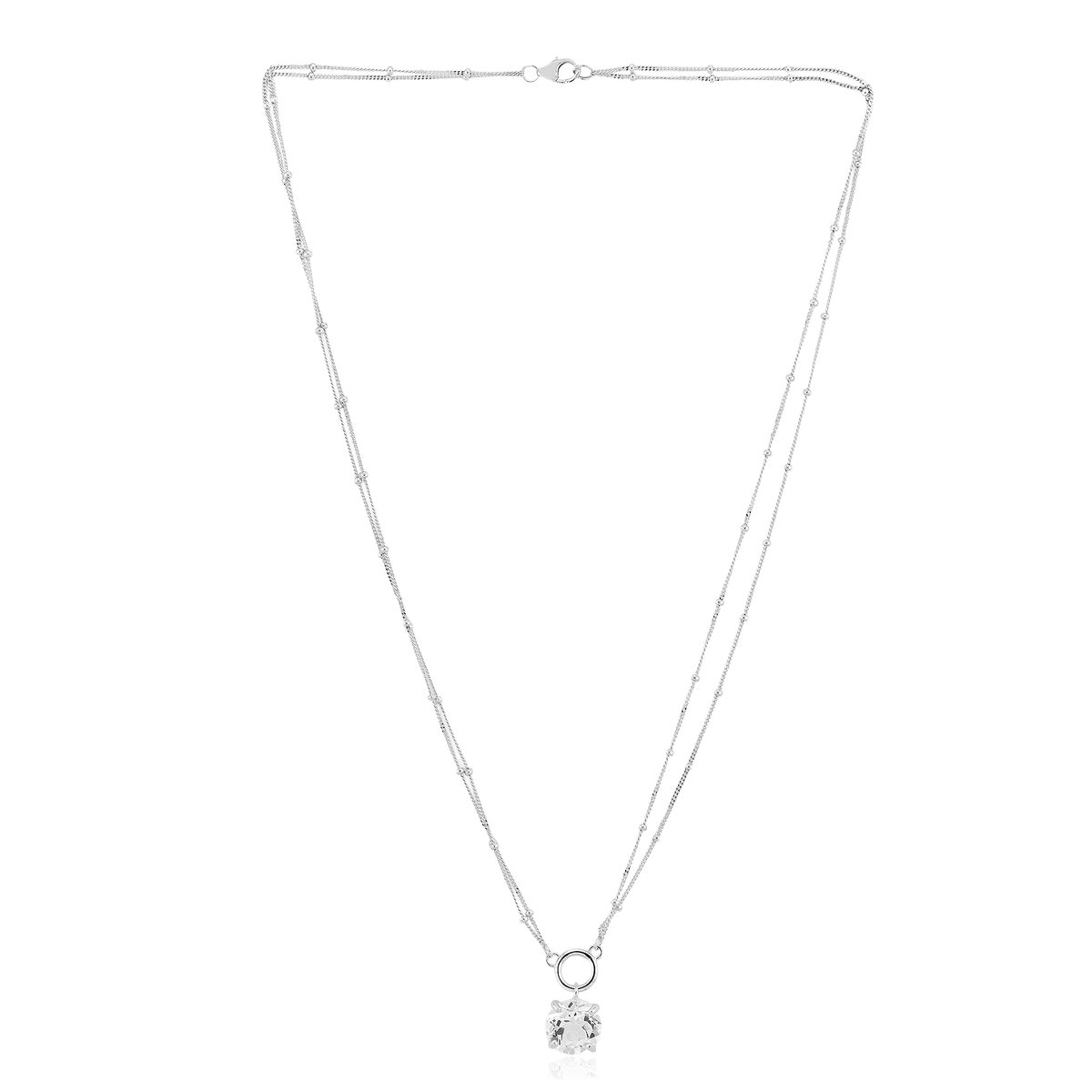Cavill - Zilveren Halsketting - 925 Sterling Zilver met Rhodium - Witte Topaas 4,43 ct Rond slijpsel - Elegante Ketting met Edelsteen - 45,5 cm