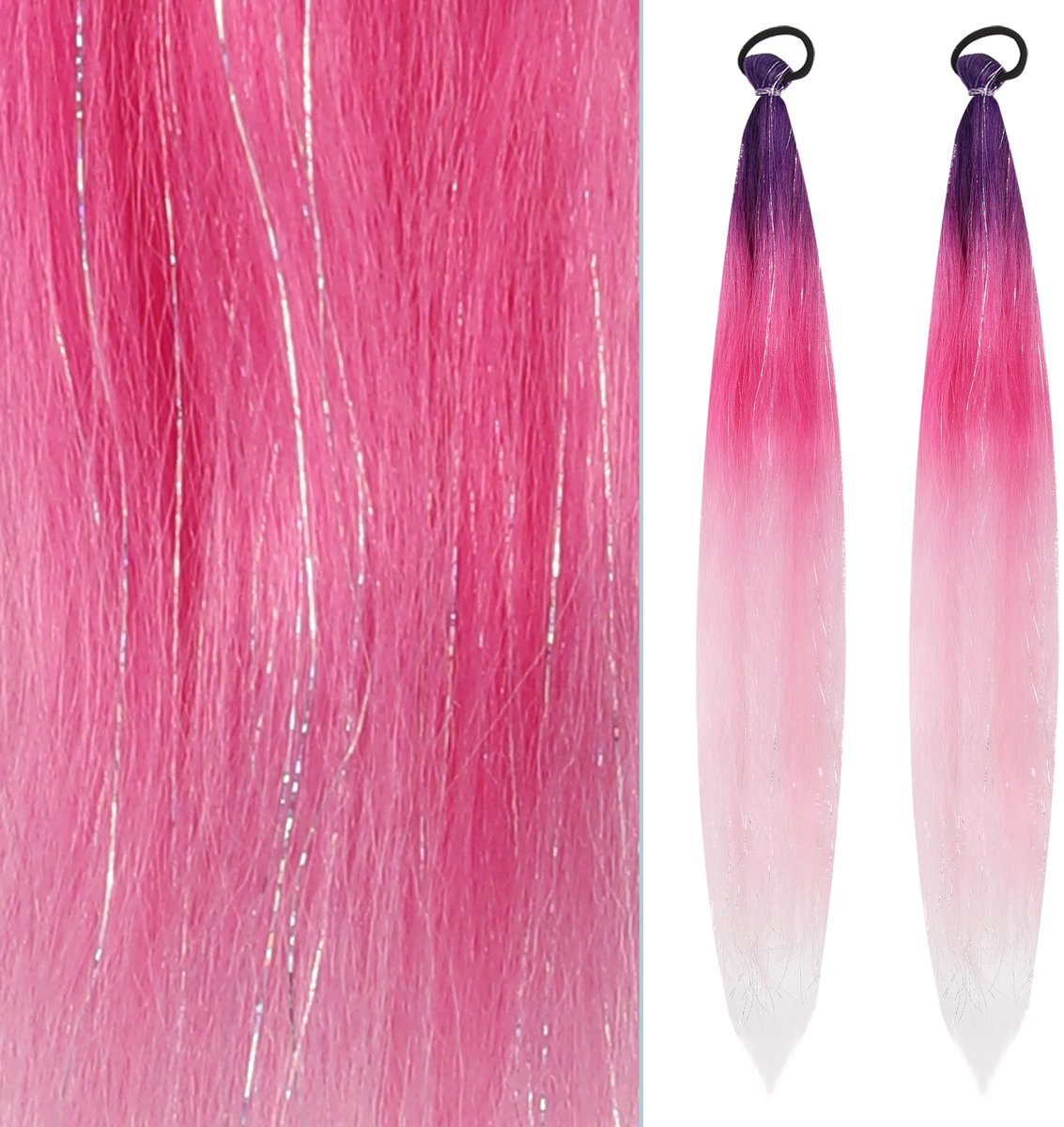 Dailygoods - 2 Stuks Paardenstaart Verlenging met Haarelastiek - Synthetische Haaraccessoires voor Vrouwen en Meisjes