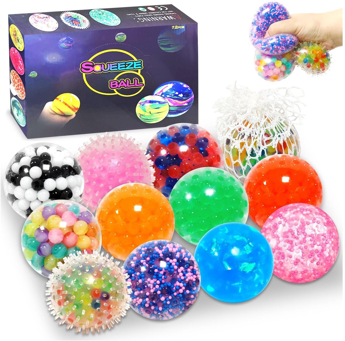 Dailygoods- Stressbal 12 Stuks - Antistressballen - Handoefenballen - Sensorisch Speelgoed - Knijpballen - Verminderen Angst - Knijpbal