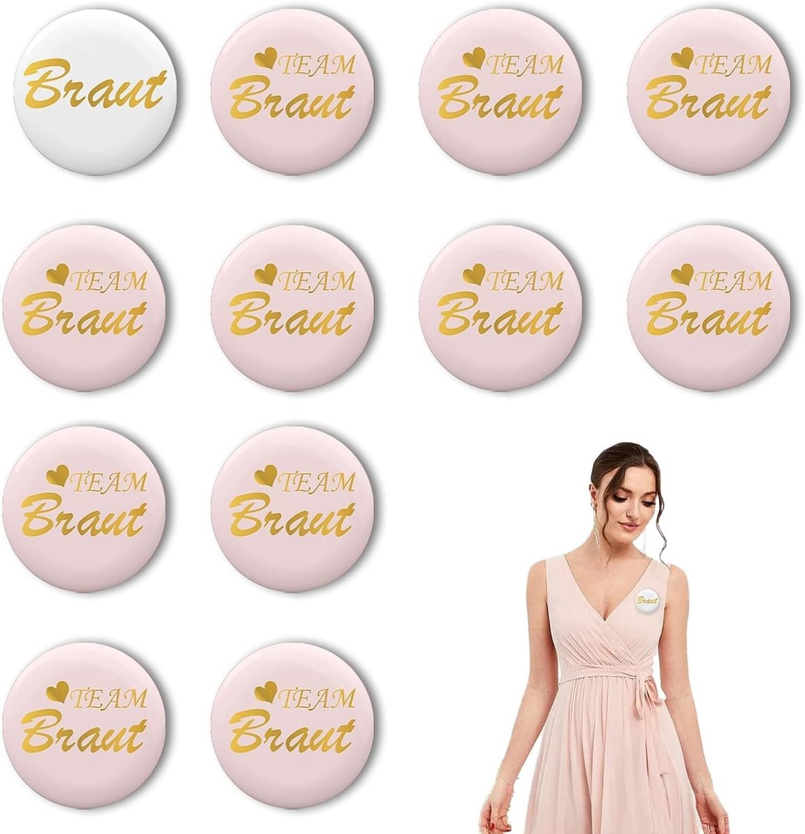 Dailygoods- Bruidsknopjes 12-delige set - Vrijgezellenfeest - Feestbuttons - Team Bruid - Roze - Hoogwaardige accessoires