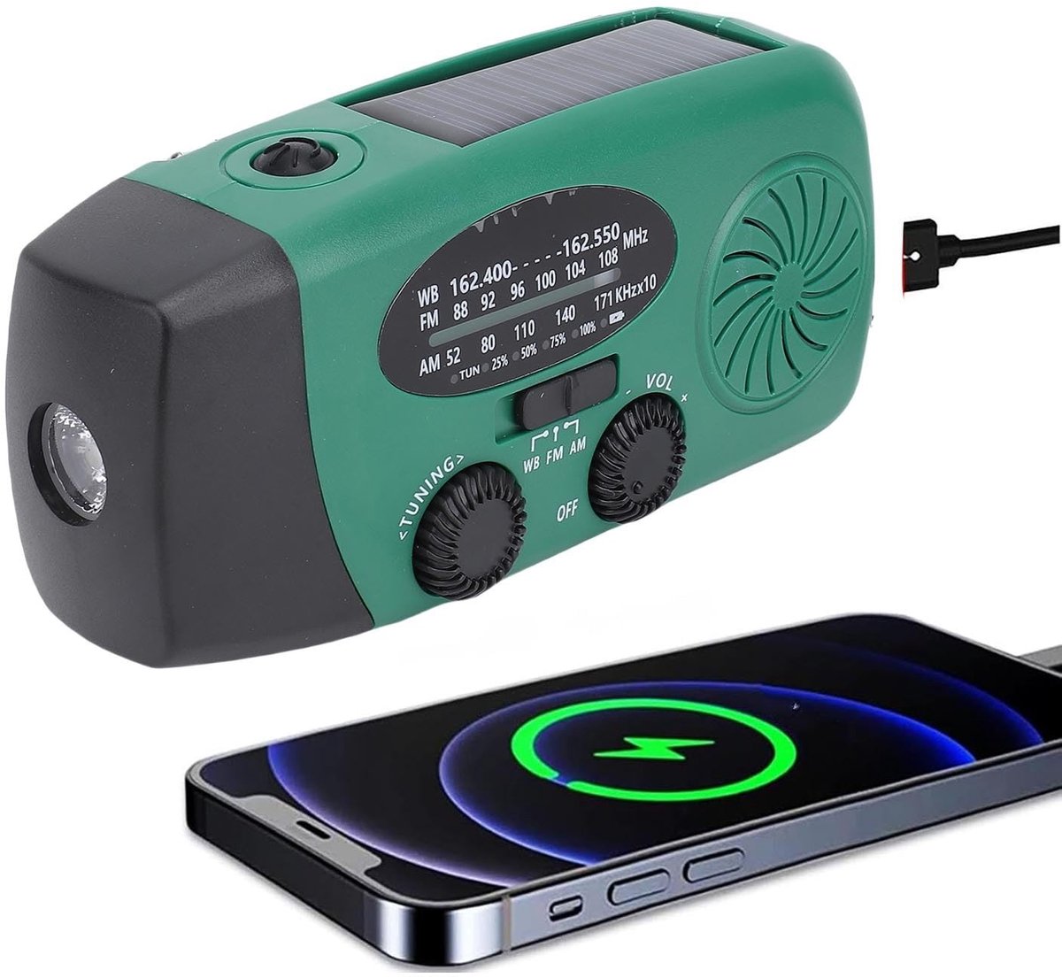Dailygoods - Solar Hand Crank Noodradio met LED Zaklamp en Powerbank - Ideaal voor Kamperen