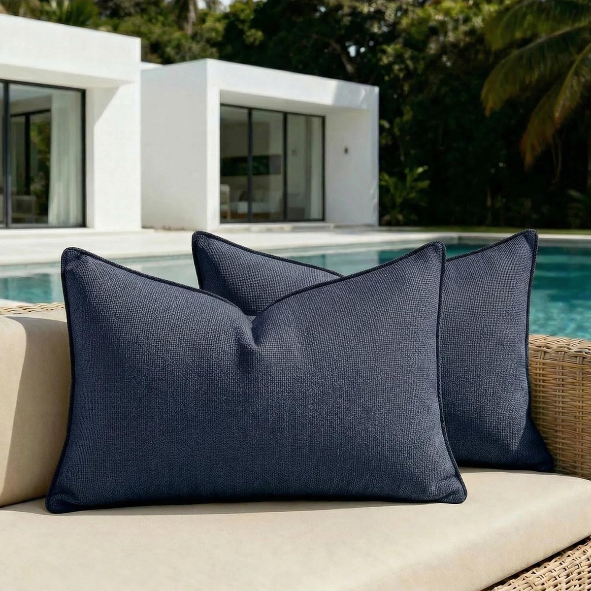 Decoratieve Kussenovertrekken - Navy Blauw - 50 x 30 cm - Waterdichte Chenille - Voor Buiten en Binnen