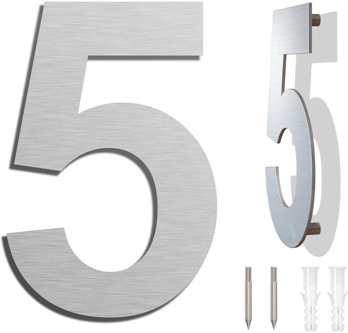Dailygoods - Modern Huisnummer 152mm Hoog van Massief 304 Roestvrij Staal - Zwevend en Eenvoudig te Installeren