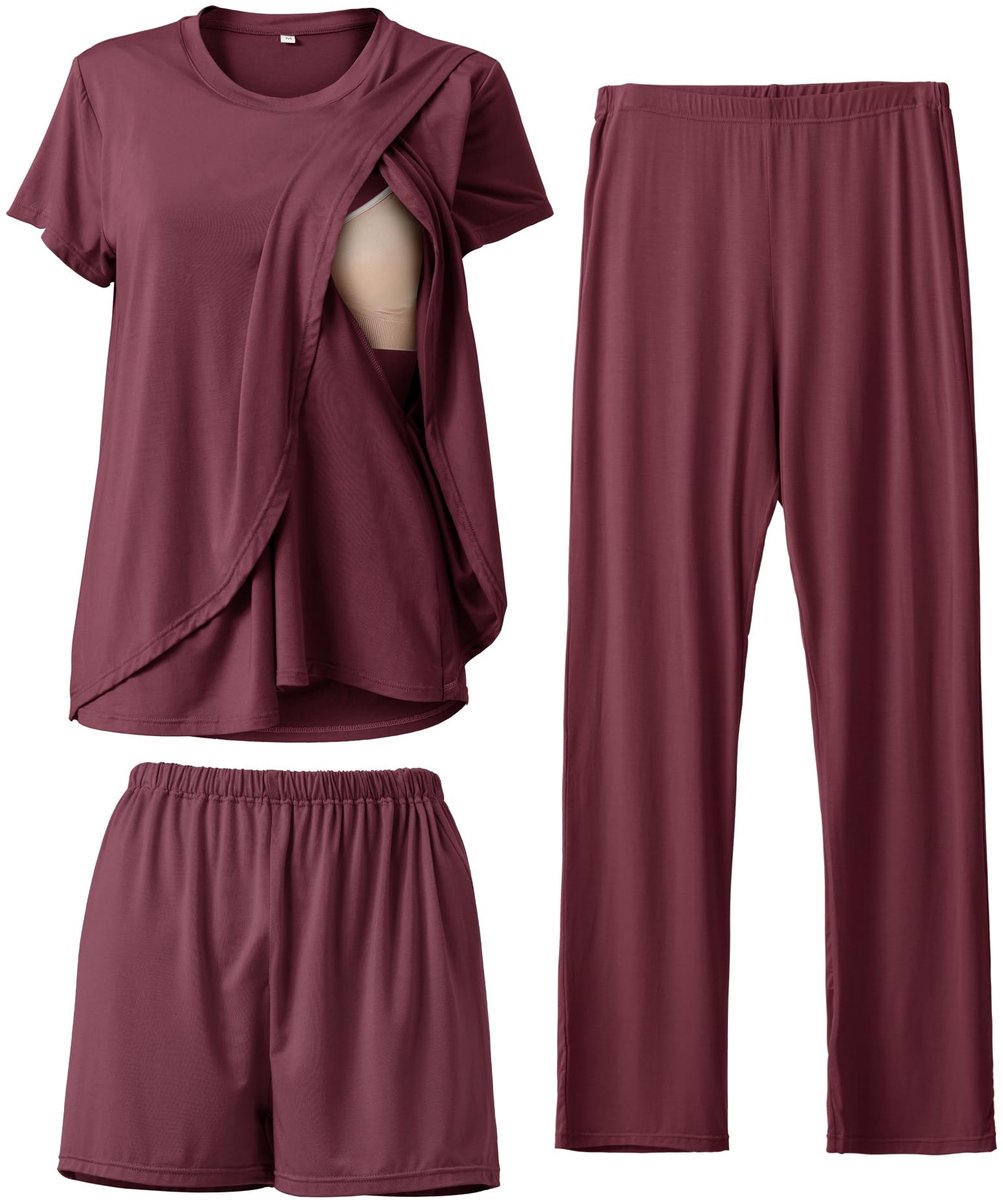Dailygoods- Borstvoedingspyjama 3-delige set - Zacht - Casual - Zwangerschapspyjama - Nachtkleding - Comfortabel voor elke fase - Zwangerschapskleding
