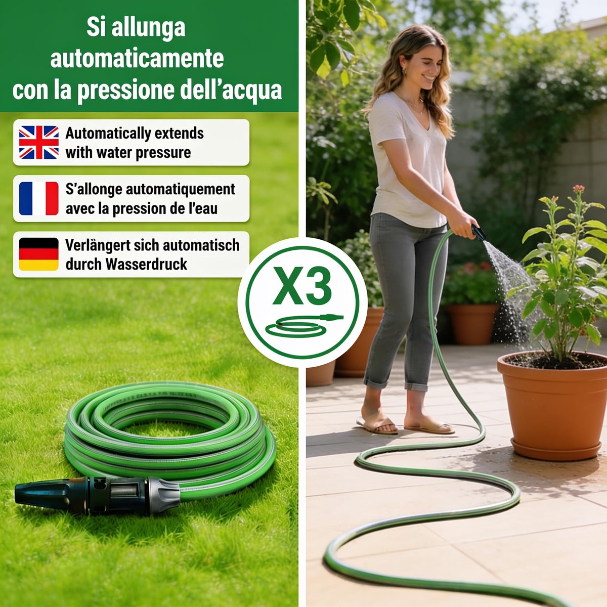 SnelShoppen - Idroeasy Uitrekbare Tuinslang 7 Meter 1/2'', Flexibele Anti-Knik Waterslang met Spuitkop, Lichtgewicht en Torsievrij, 100% Gifvrij, Comp