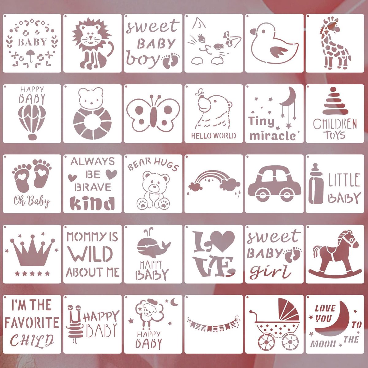 Dailygoods - 30 Stuks Herbruikbare Baby Shower Stencils - DIY Schilderen Baby Onesie