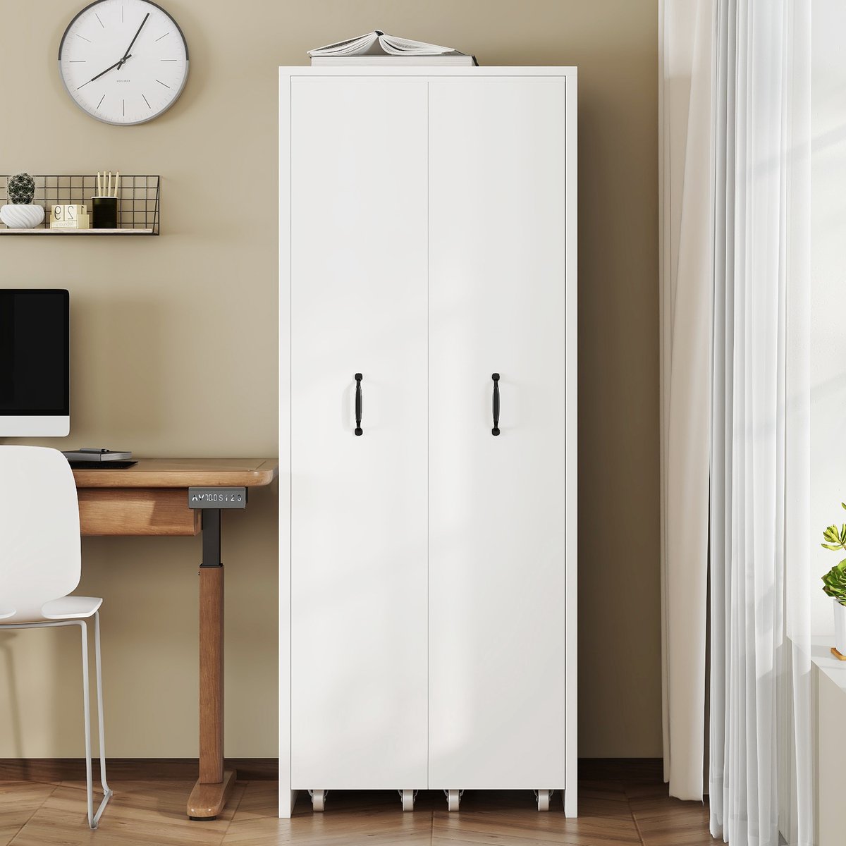 Uitschuifbare boekenkast met wieltjes - 4 lagen - links en rechts verwisselbaar - voor badkamer - keuken - woonkamer - wit