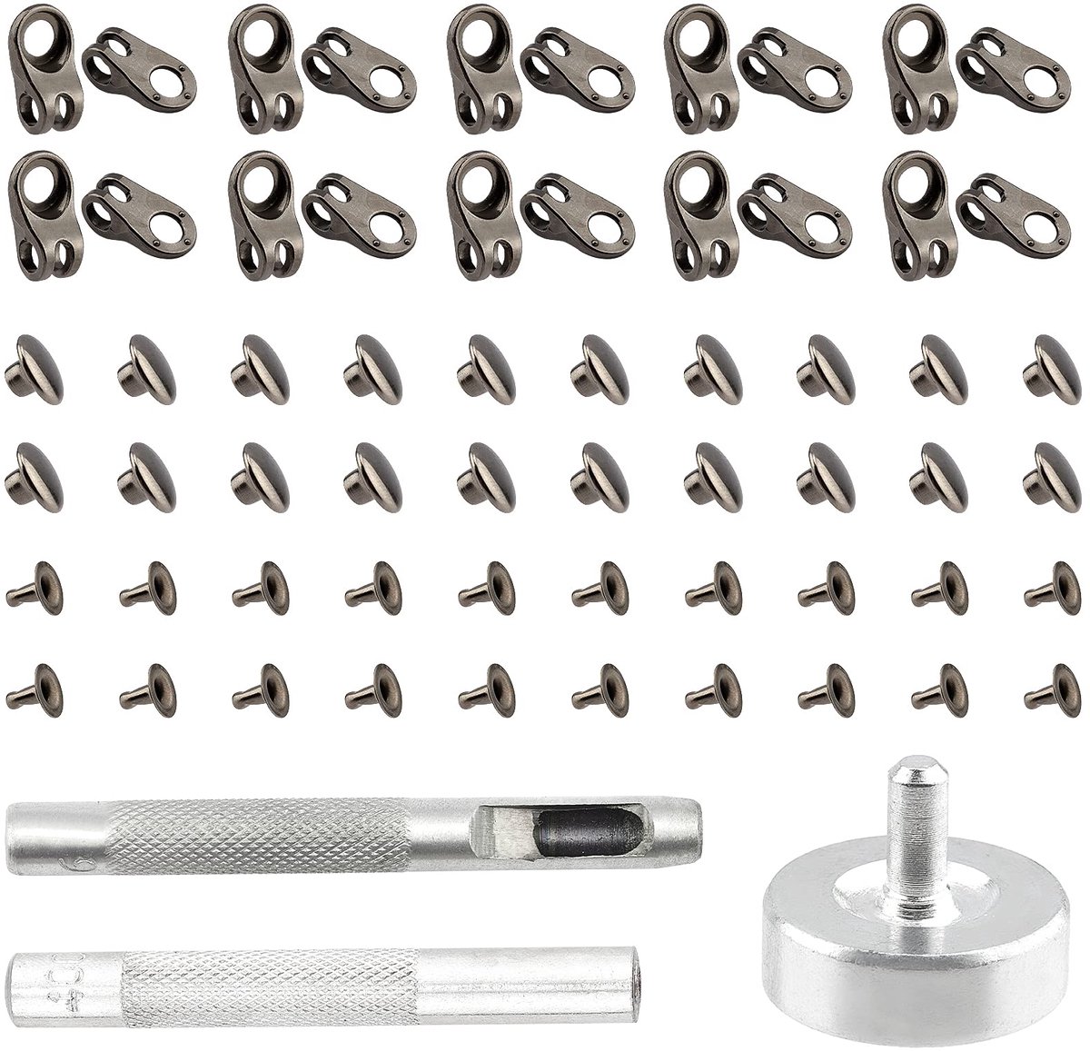 Dailygoods - 20 Sets Schoenveters Haakjes met Installatietools en Rivetten - Veiligheidshoeken voor Wandelen en Klimmen