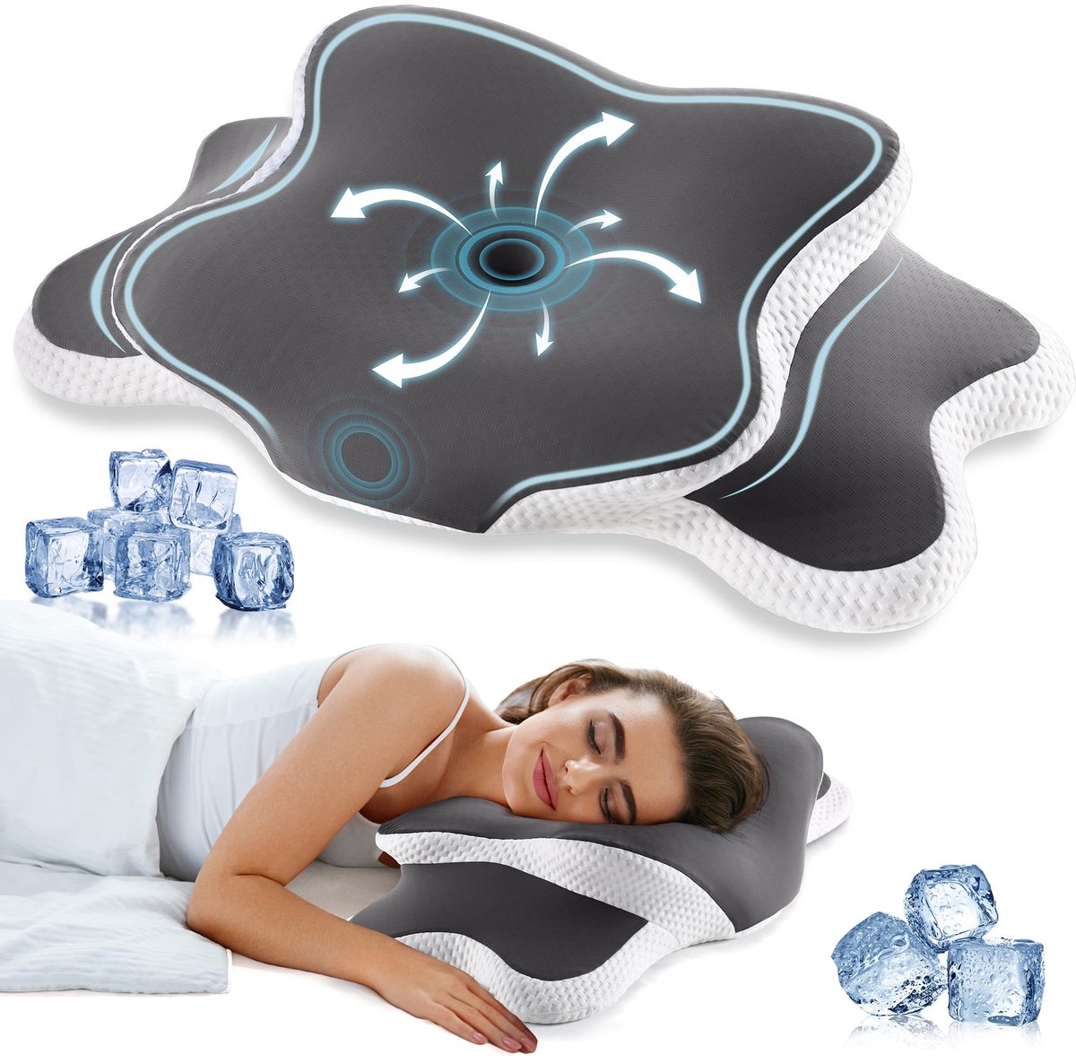 SnelShoppen - Ergonomisch Memory Foam Hoofdkussen Nekkussen 65x40x14/10cm, Ondersteuning voor Slaap en Ontspanning, Ideaal voor Thuis en Reizen