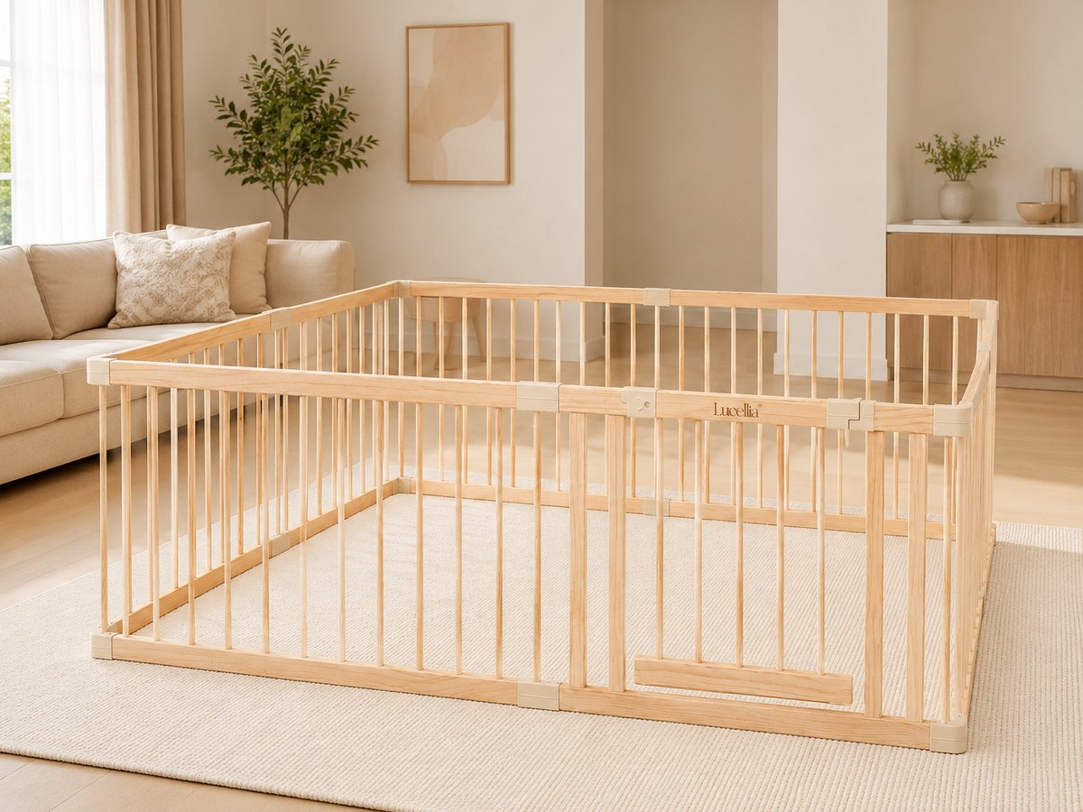 Lucellia® Houten Grondbox Baby XXL 180x200 cm – Vast Model Speelbox Hout – Kinderbox, Kruipbox, Playpen, Babypark & Baby Box – Prime Wood Beige – foto 2