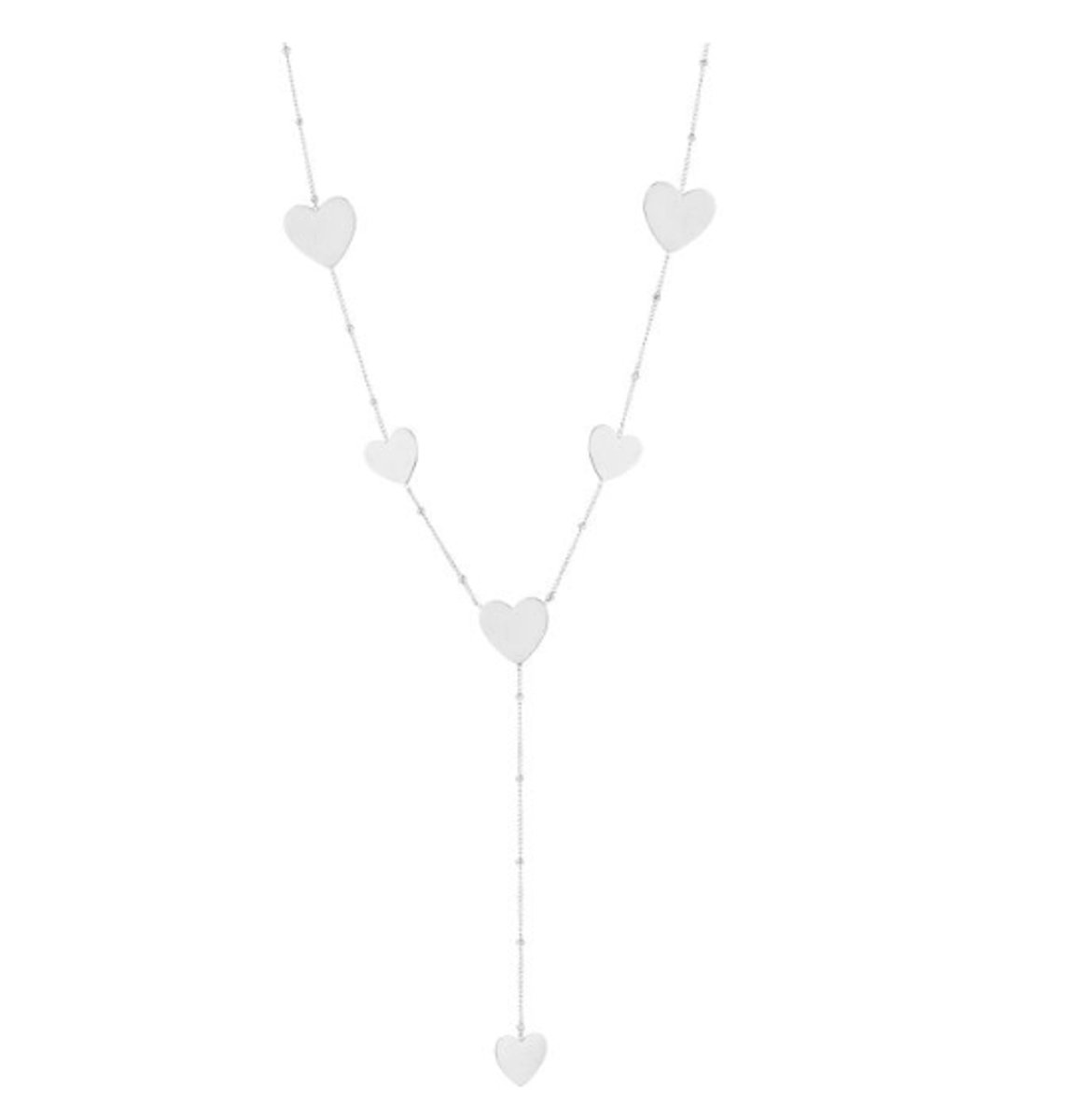 Luxe Y-Ketting Stainless Steel - Elegante Schakelketting met Subtiele Harten Bedels - Chique Dames Sieraad - Zilver