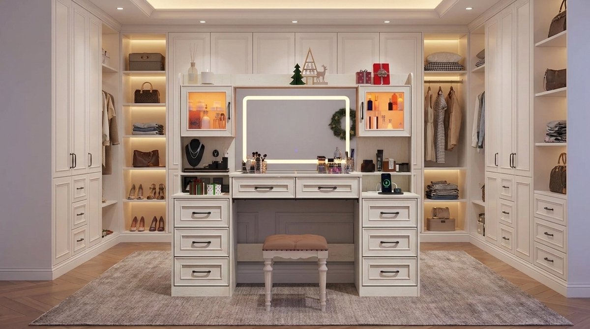 Kaptafel met LED Spiegel - Wit - Novihome