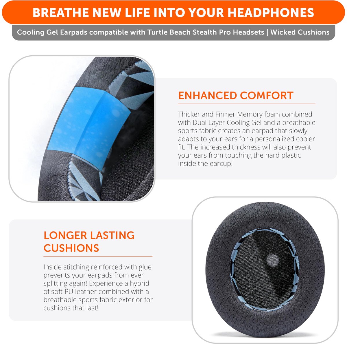 SnelShoppen - WC FreeZe Stealth Pro Koelgel-Oorkussens voor Gaming Headsets - Verbeter Comfort, Geluidsisolatie, Duurzaamheid - Geo Grey - Perfect voo