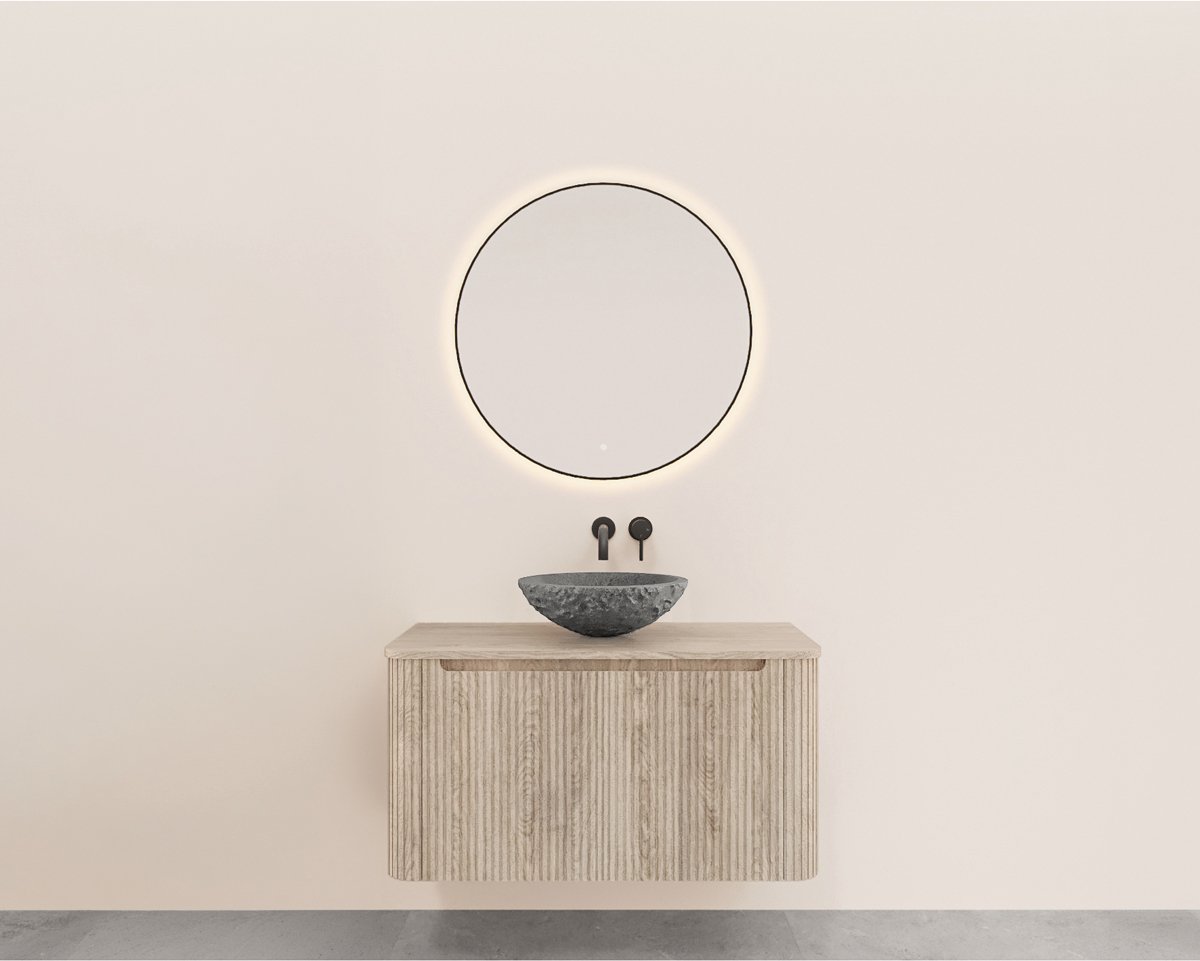 Wiesbaden Sulora Onderkast - Afgeronde Hoeken - Geribbeld met 1 Lade en 1 Uitsparing - 100x48cm - Licht Eiken