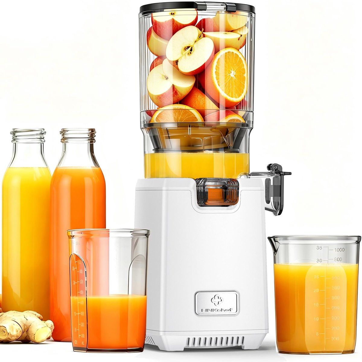 SnelShoppen - LINKChef Slowjuicer 250W Koudpers Sapcentrifuge voor Groente en Fruit met 13 cm Brede Vulopening, 1,8 L Sapreservoir, BPA-vrij, Eenvoudi