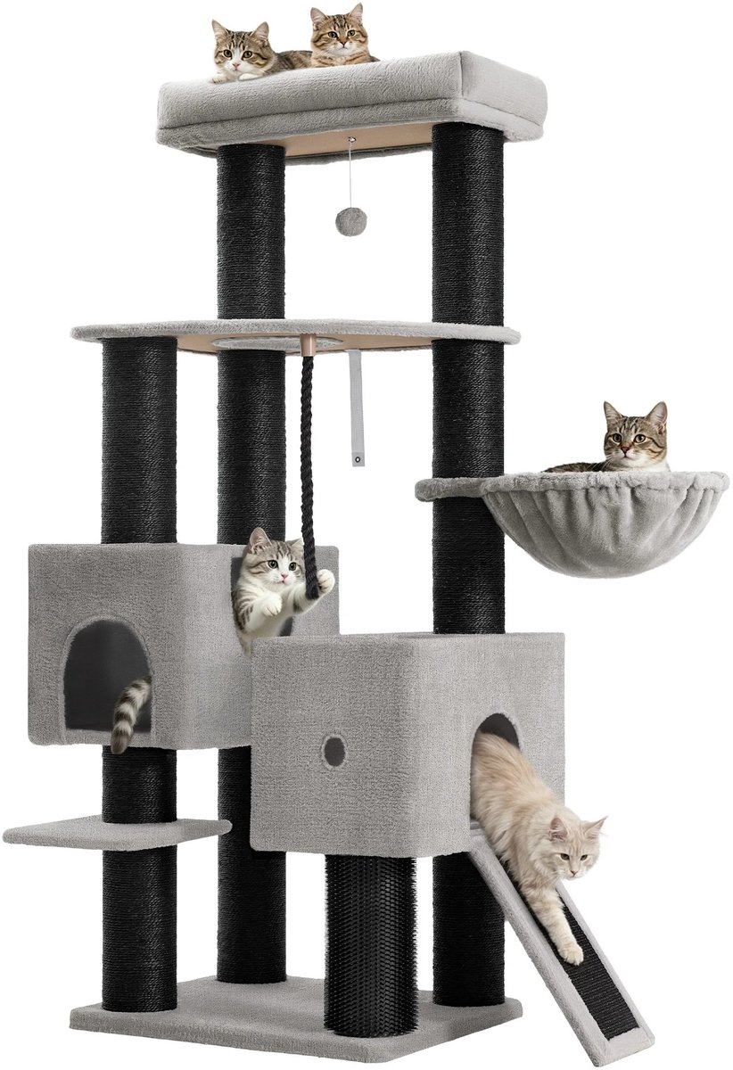 Chelsey-store- krabpaal - Kattenboom - Krabmeubel - Krabton - Voor grote en kleine katten - 60 x 50 x 160 cm - Grijs / zwart