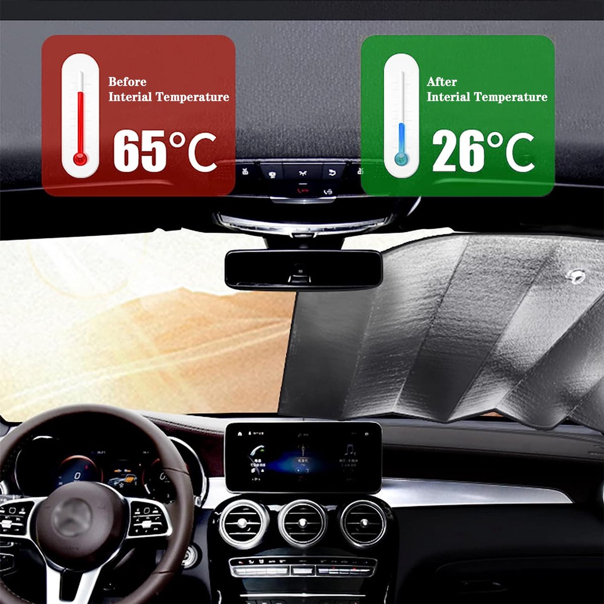 SnelShoppen - Opvouwbare Zonwering Auto Voorruit - Hittebescherming Voorruit Cover Auto - 130 cm x 60 cm - Ideaal voor Zomer en Reizen