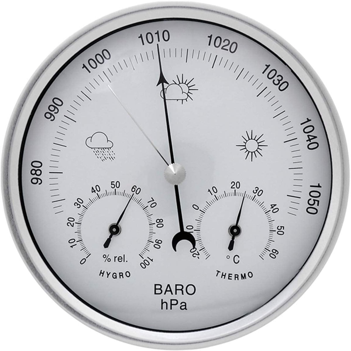 SnelShoppen - Analoge Barometerhermometer Hygrometer 3 in 1 Weerstation met Roestvrij Staal Kader voor Binnen en Buiten, Tuin, Camping en Keuken