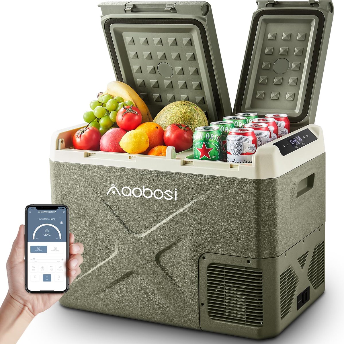 SnelShoppen - AAOBOSI Compressor-koelbox 32L voor Auto, Vrachtwagen, Boot en Camper met Wifi-app Bediening, 12/24V en 100-240V, Koelt tot -20°C - Idea