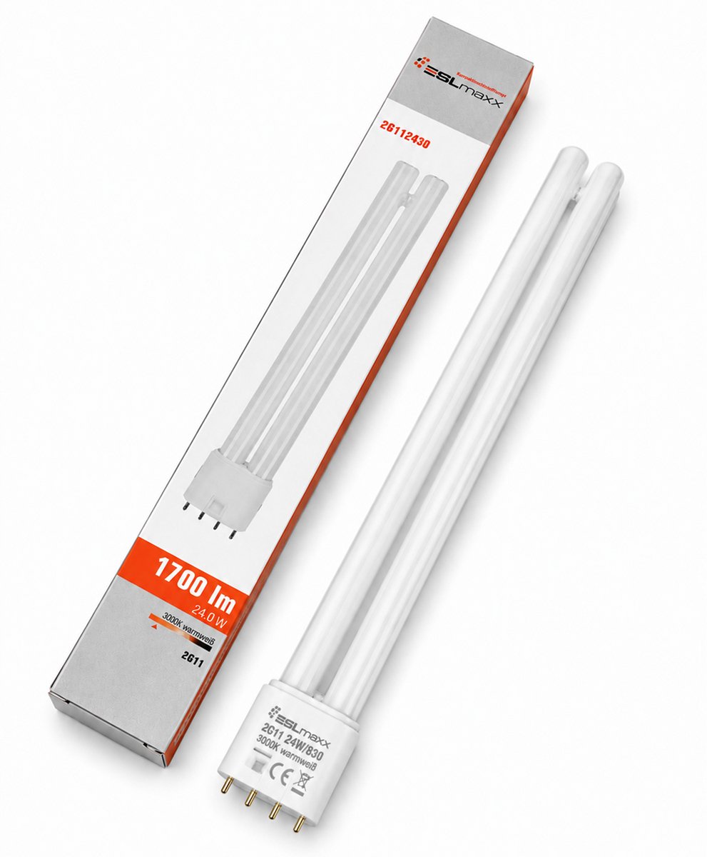 Traditionele 2G11 spaarlamp 24W/830 | Lengte 32cm | 2G11 (4 pins) | Warm Wit | 24 watt | 8.000 Branduren