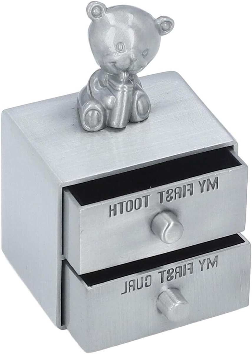 Tandenfee Doos - Baby Tandendoos - Herinneringen Bewaren - Schattig Berenontwerp - 9 x 6 x 5 cm - Zilver