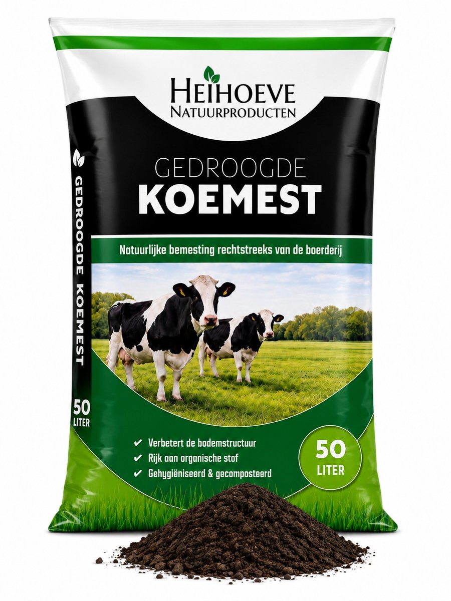 Gedroogde koemest 50 liter (Universele tuinmest - Organische tuinbemesting - Bodemverbeteraar - Moestuinmest - Gazonmest - Koemest - Gehygiëniseerd en Gecomposteerd) Rechtstreeks van de boerderij