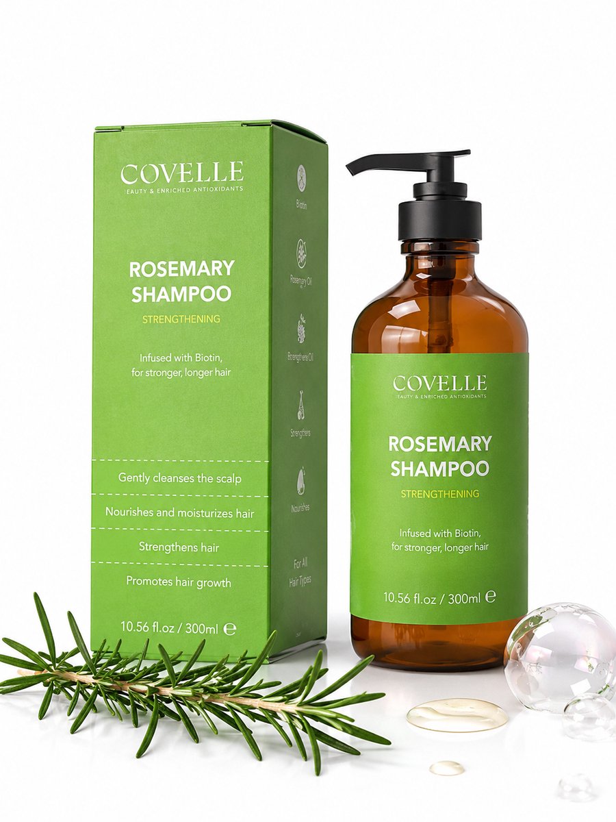 Bol.com Covelle - Rozemarijn Shampoo - Haargroei - Anti veroudering - Baardgroei - Haarserum - Hoofdhuid - Haarverzorging - Anti... aanbieding