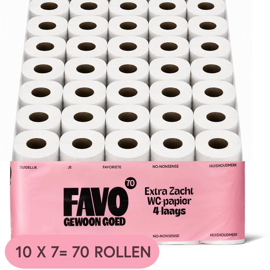 Favo Toiletpapier - 4-laags - 70 rollen - 160 vellen per rol - extra zacht & sterk wc-papier - voordeelverpakking