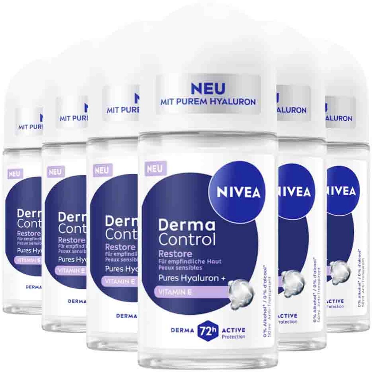 NIVEA Deodorant Roller Derma Control Restore - 6 x 50 ml - Voor de gevoelige huid