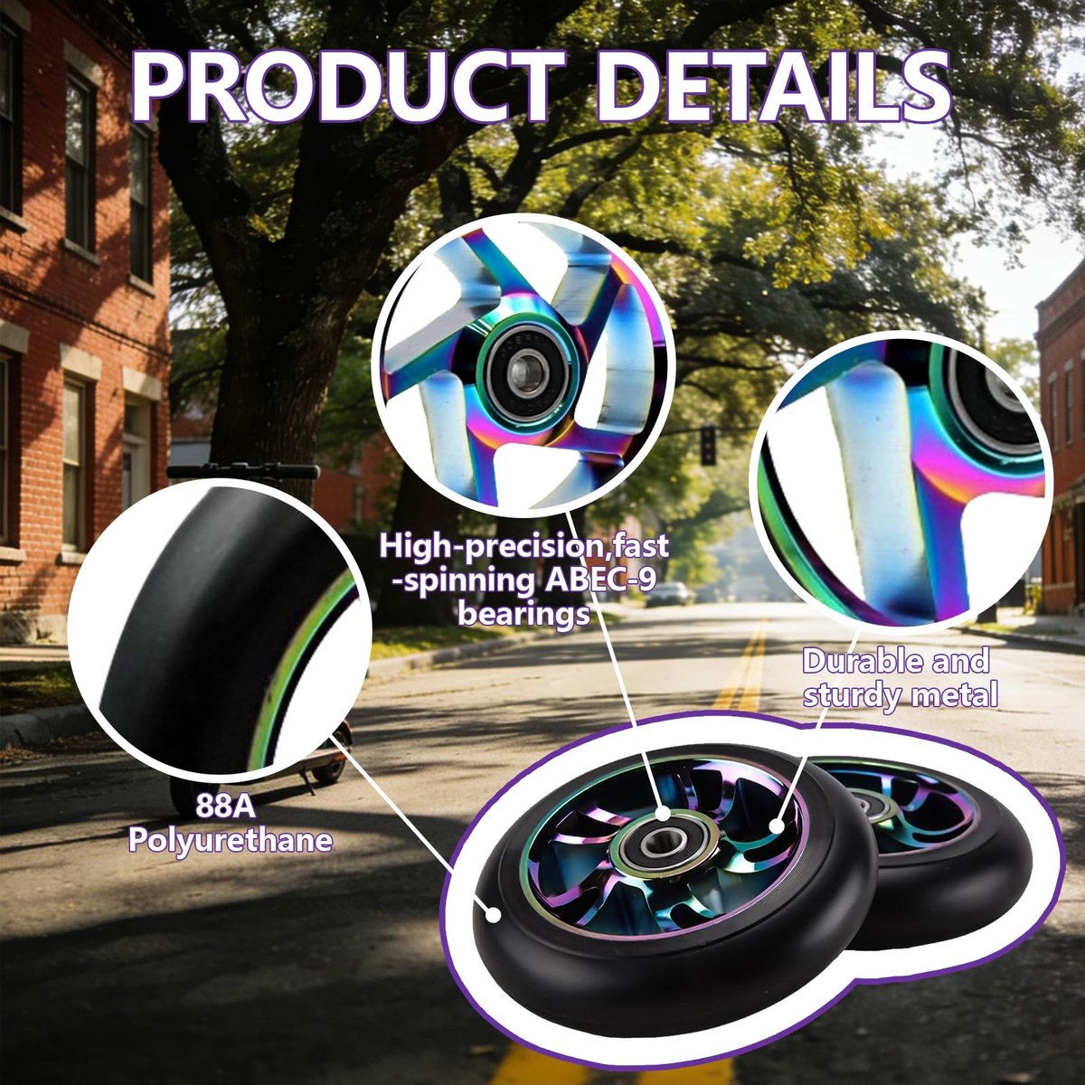 SnelShoppen - 2 stuks 100mm stuntstep wielen, vervangende Neo Pro wielen met 88A hardheid en ABEC-9 lagers voor freestyle- en stuntsteps