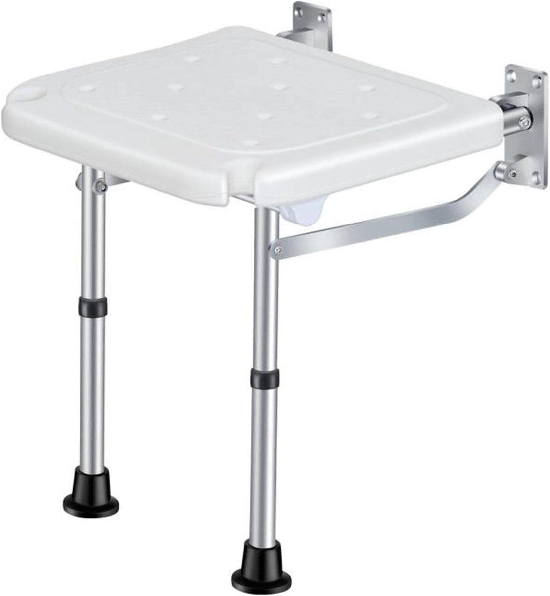 Opvouwbare Douchebank - Badzitje Kruk - Veilig Douchen - Ruimtebesparend Opklapbaar - 42-53 cm Hoogte - Wit Zilver