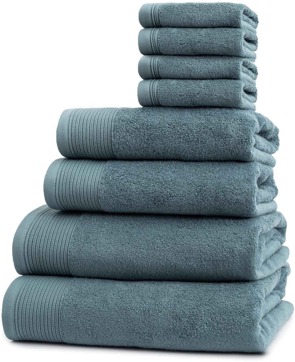 SnelShoppen - Ferò Luxe handdoekenset katoen, 8-delig, 550 g/m², Oeko-Tex, Italiaans design, lichtblauw, 2 handdoeken 70x140 cm, 2 handdoeken 50x100 c