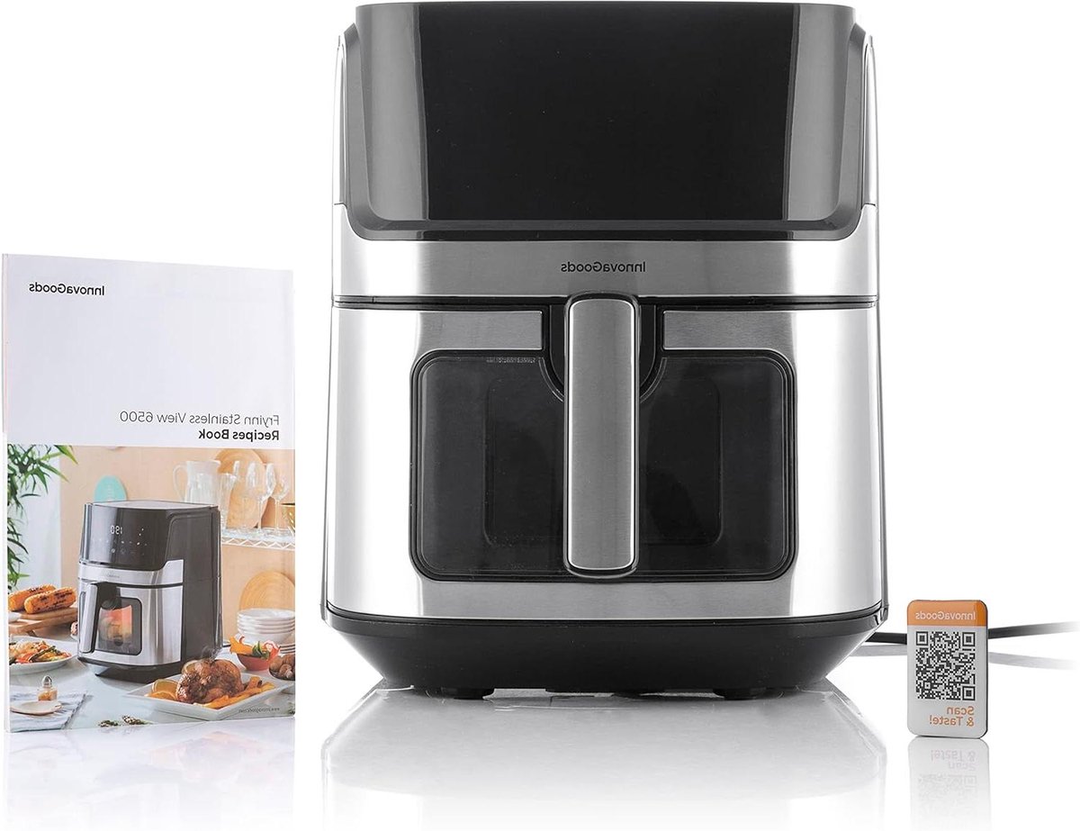 Heteluchtfriteuse - Airfryer - Gezond Koken - Transparant Venster - 6.5 Liter - Zwart RVS