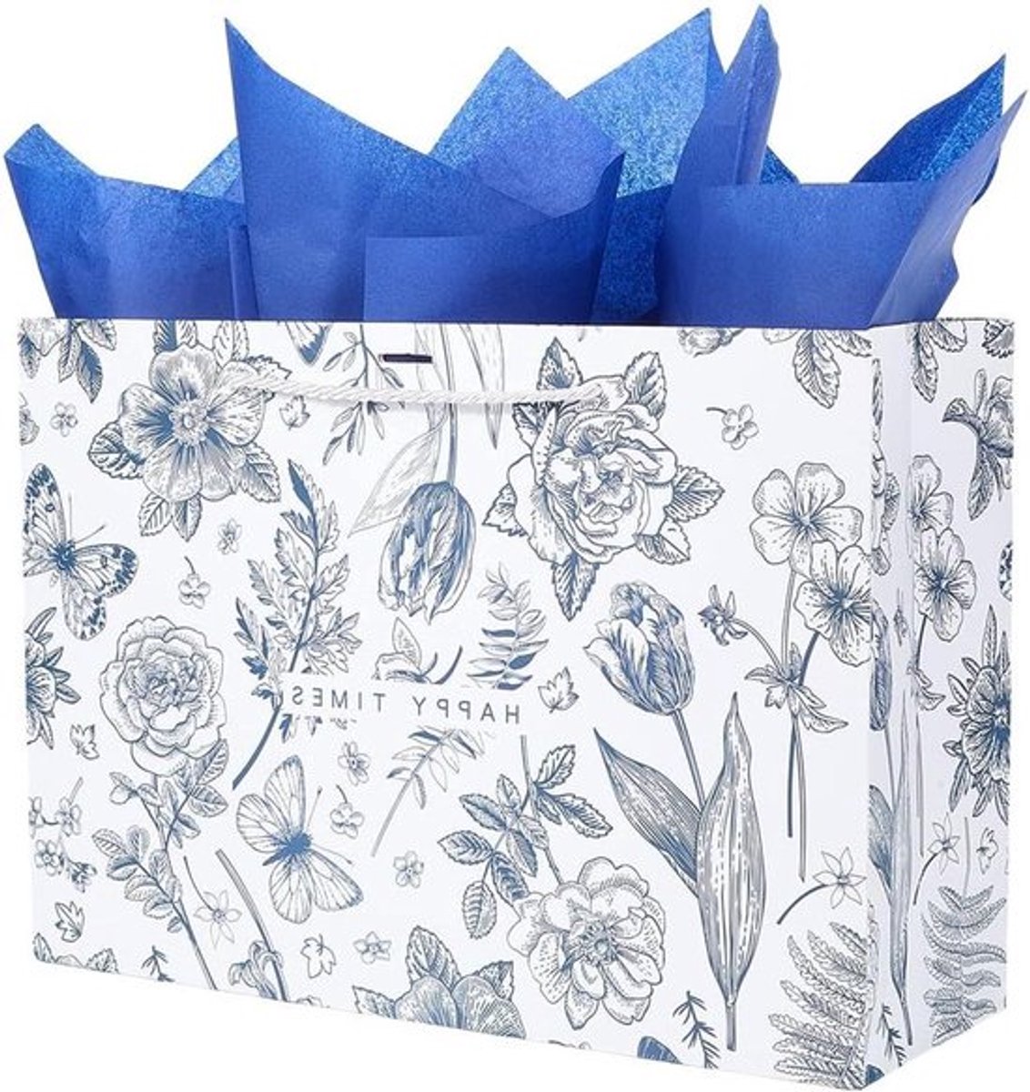 - Geschenkzakken - Herbruikbaar - Bloem Vlinder - Papieren Zakken - 10 x 14 x 5 inch - Tissue Papier - Goed voor Verjaardag - Feest - Handvatten - Bruiloft - Goodie - Party - Gunst - Present Wrap Box
