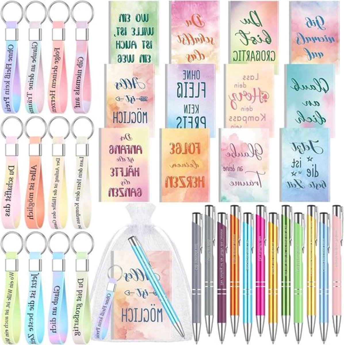 Notitieboek cadeauset met spreuken en accessoires, 12,4 x 8 cm