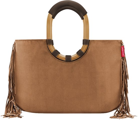 Bruine shopper met gouden hengsels en bruine franjes aan de zijkanten.