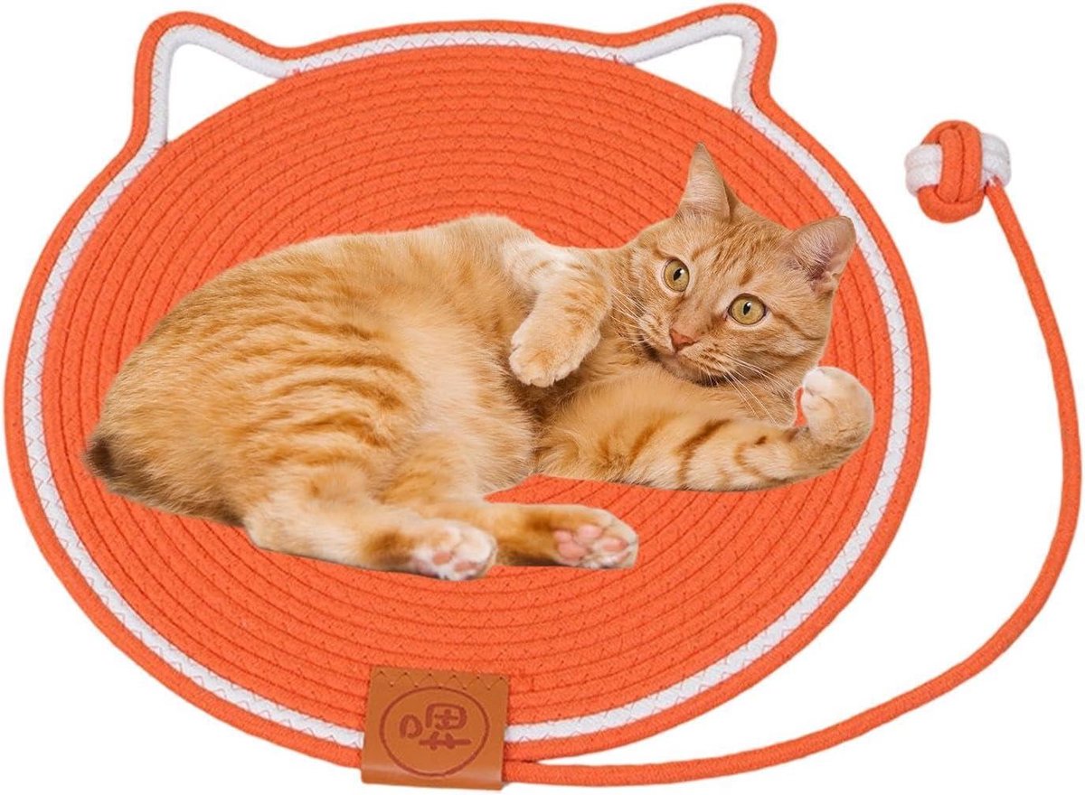 Kattenkrabmat Katoen - Krabplank Kat - Meubels Beschermen - Met Speelbal - 25x25x5 cm - Oranje