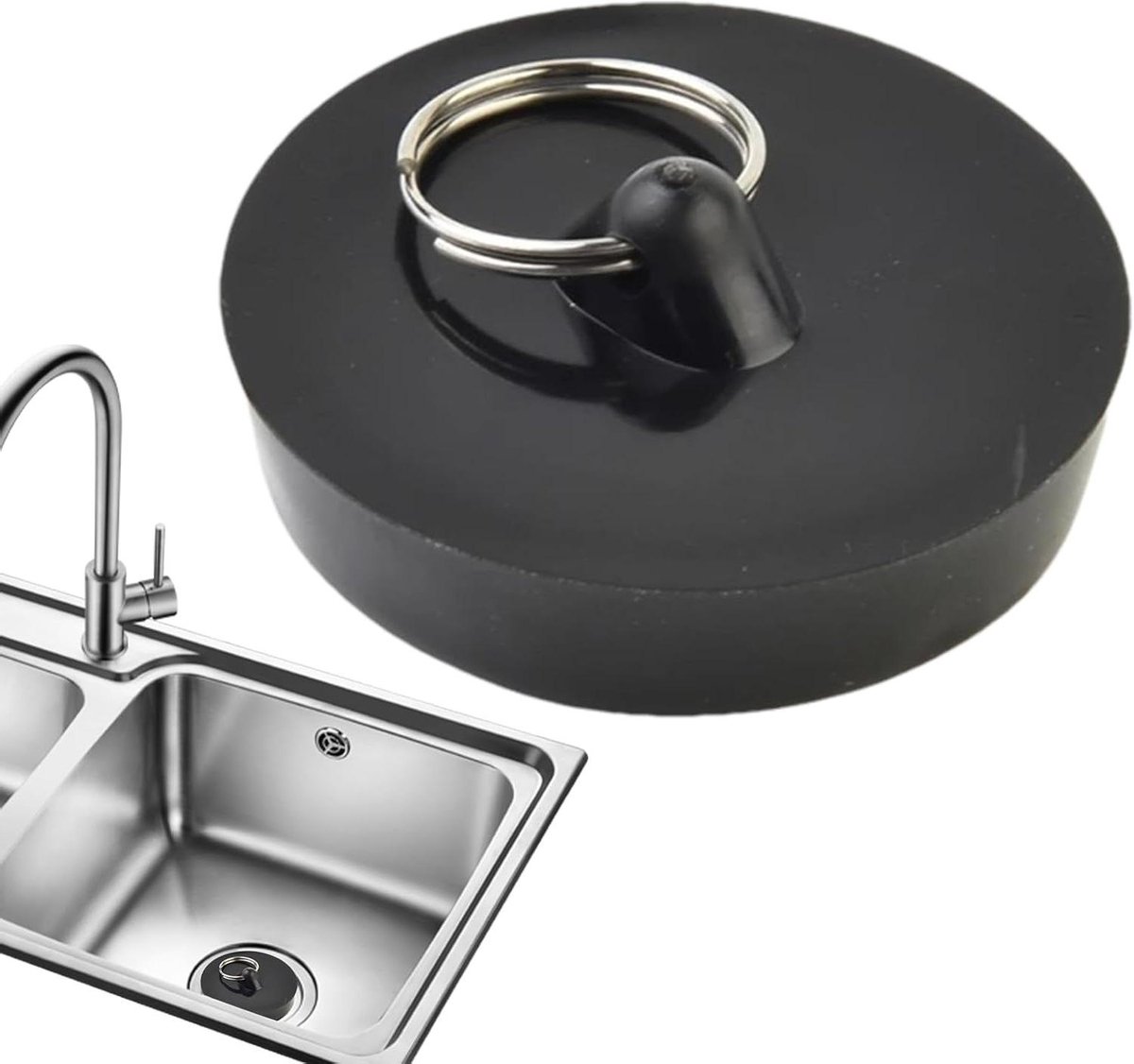Afvoerstop Gootsteen - Afvalwaterblok Badkamer - Waterdicht Afsluiten - Roestvrijstalen Ring - 47 cm - Zwart