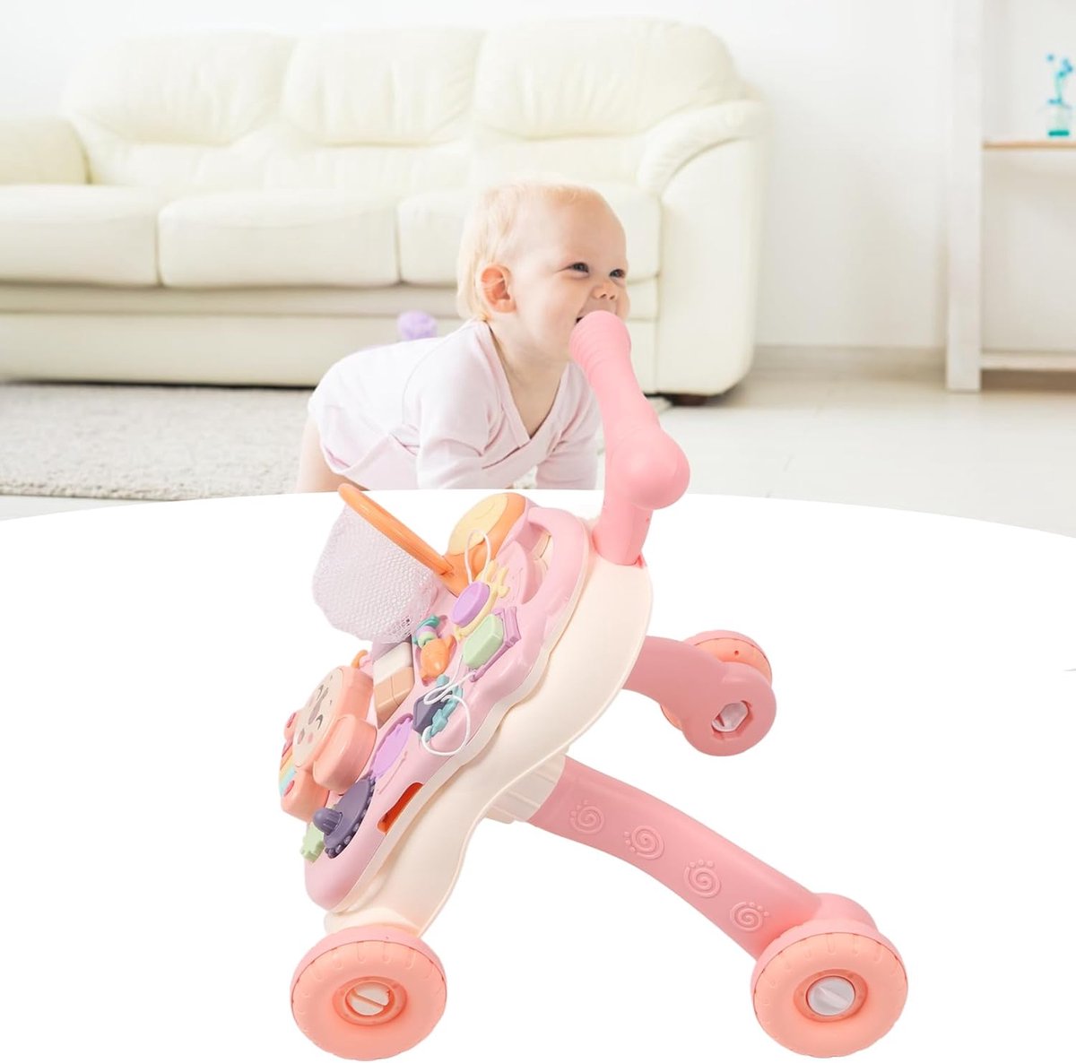 Baby Leerstoeltje - Loopstoel Kinderen - Leren Lopen - Veilige Driehoekige Basis - 46 x 34 x 14 cm - Roze – foto 2