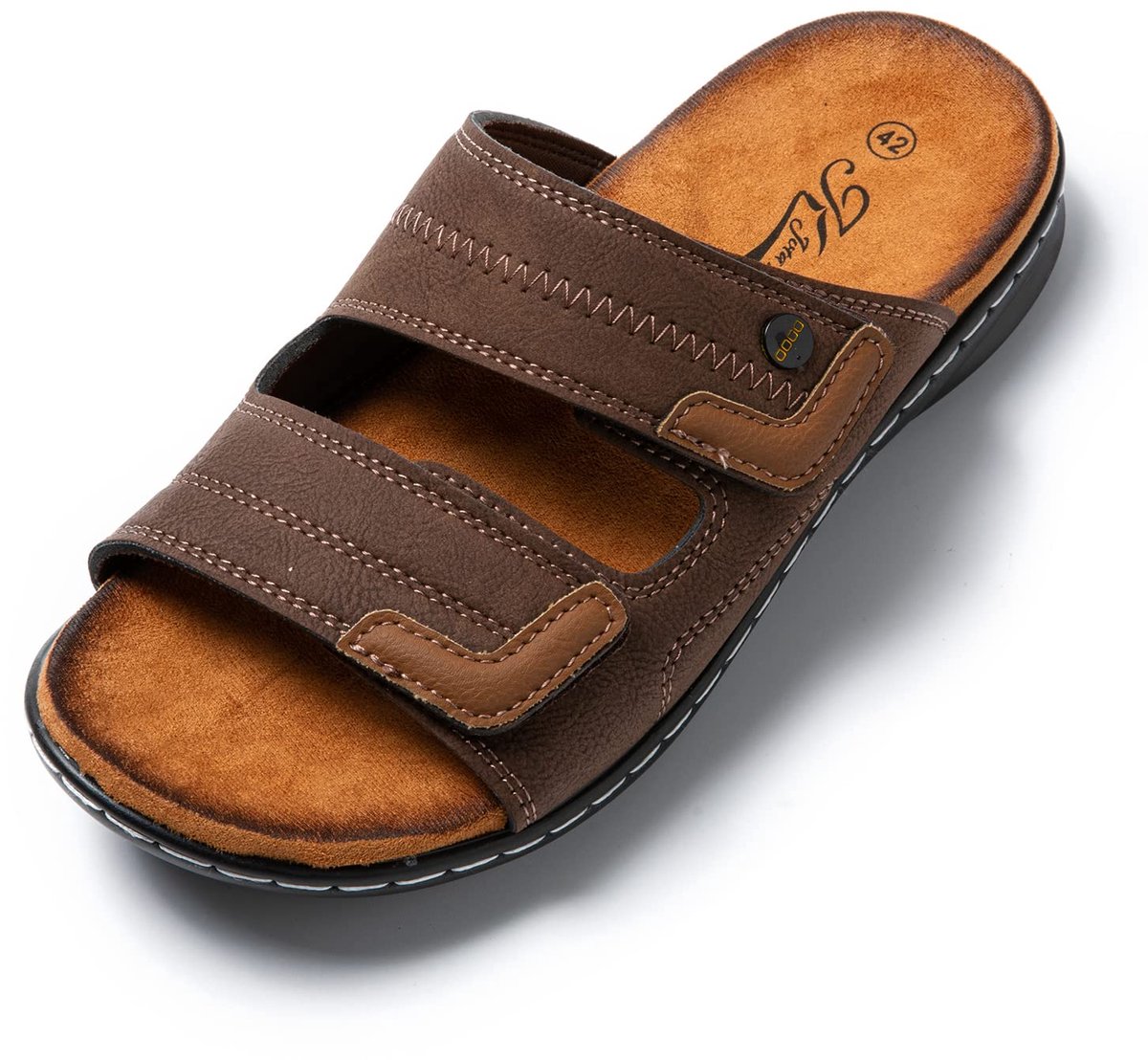SnelShoppen - Zomersandalen voor heren, antislip klittenbandsluiting, zacht kunstleer, rubberen zool, bruin, maat 42 EU, ideaal voor zee, strand, outd