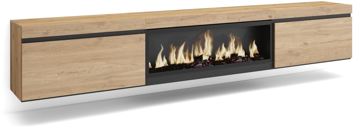 SnelShoppen - TV-Meubel Lowboard Eiken 267x45x35 cm met Elektrische Haard XXL - Modern Han