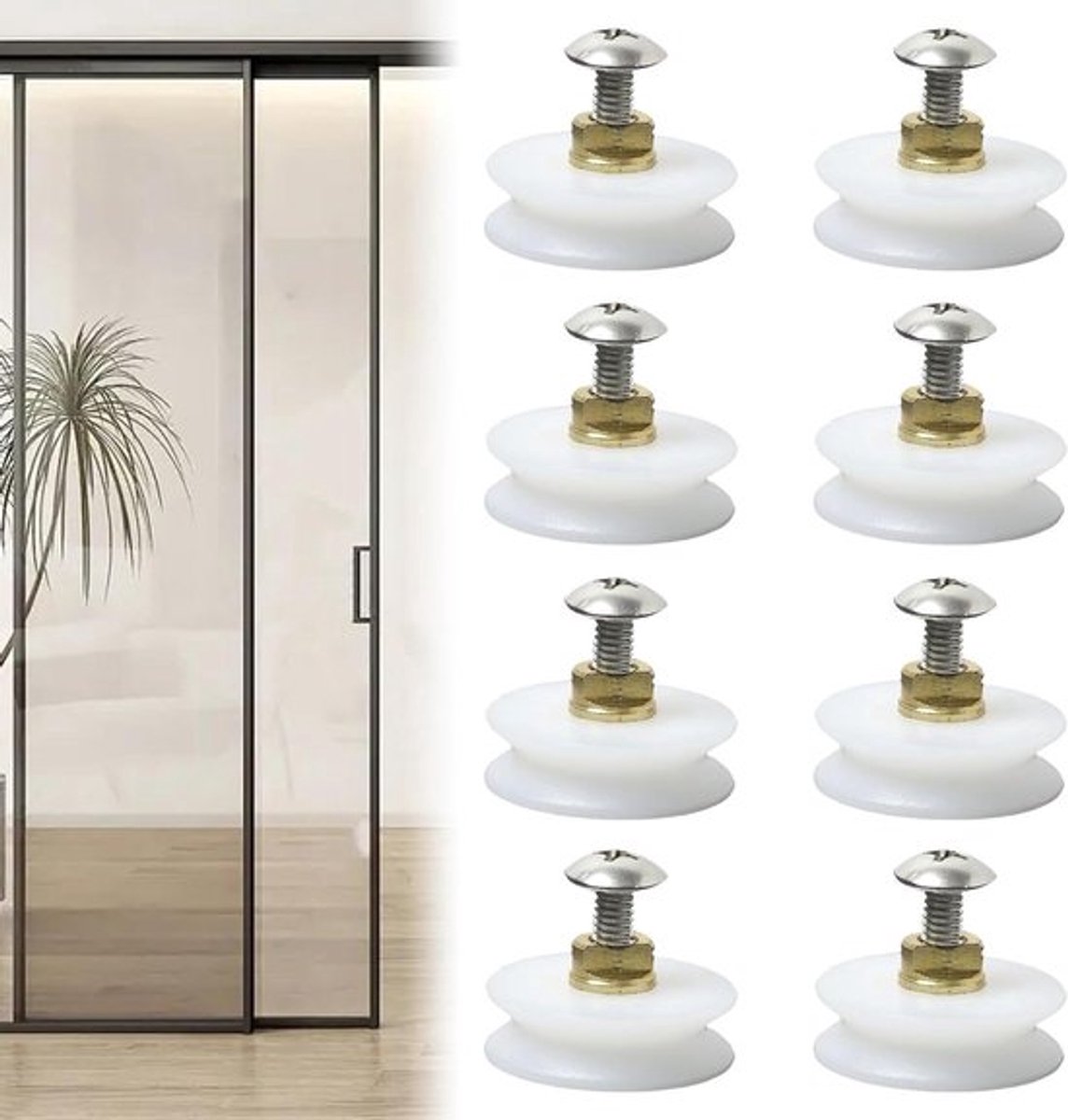 Set van 8 roestvrijstalen douchedeurwielen - Diameter 22 mm - Duurzame en stille reservewi